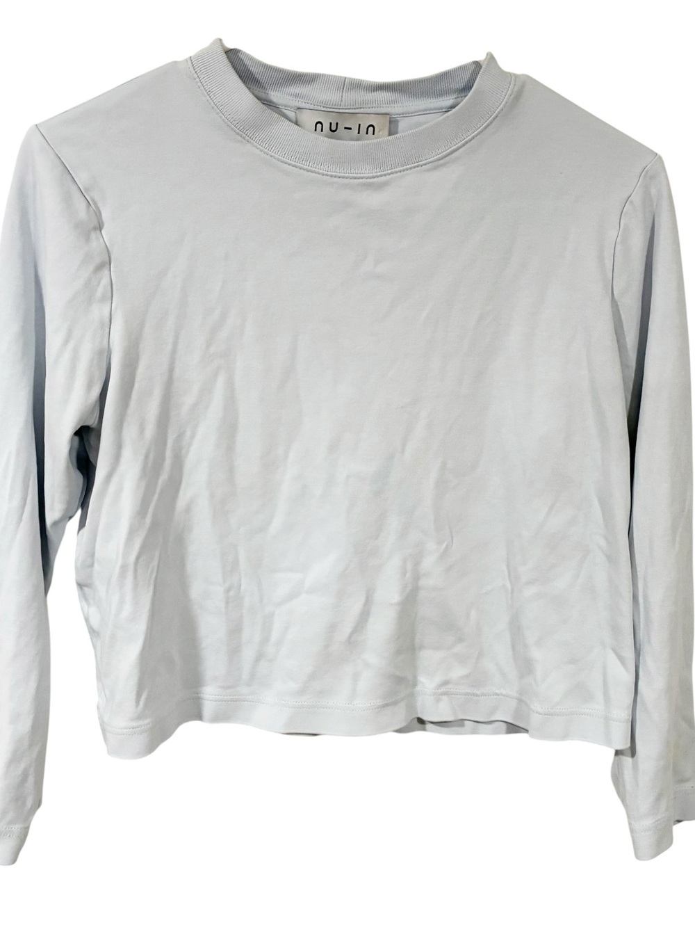 Nu-In Light Blue Cotton Cropped Long Sleeve Top Minimalist Size Medium
